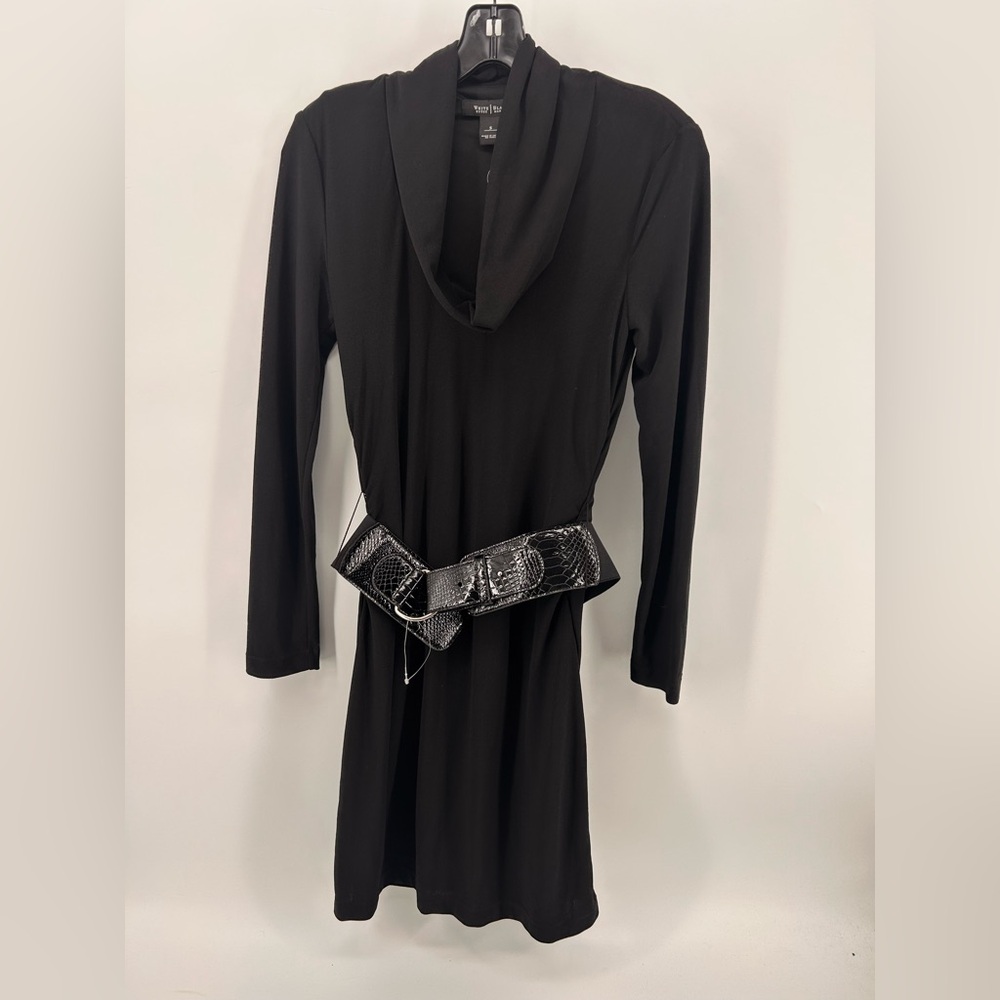 White House black market black cowl neck jersey dress with faux croc belt Sz s
